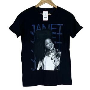 NWT Janet Jackson Graphic T-Shirt Womens XS Black Retro 90s Streetwear Punk Y2K